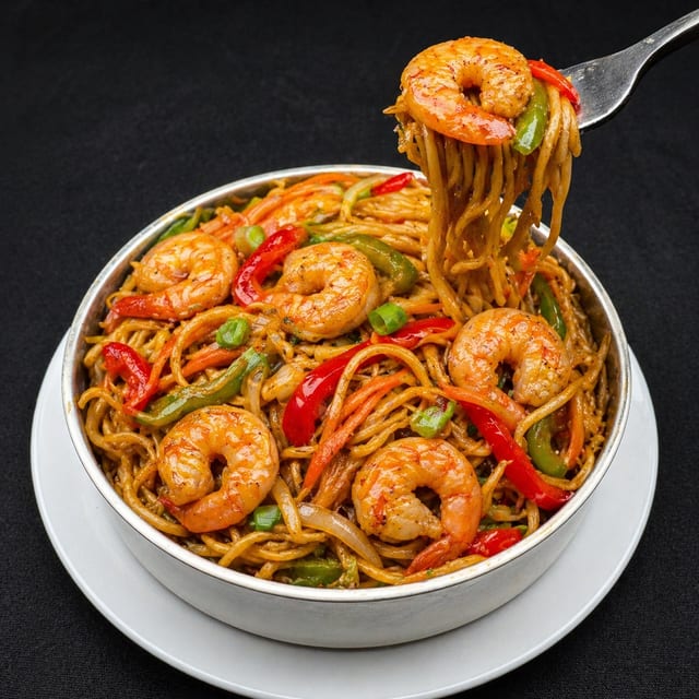 Shrimp Fried Rice or Hakka Noodles.